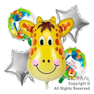 SET DE GLOBOS METALIZADO JIRAFA 5 UNIDADES 